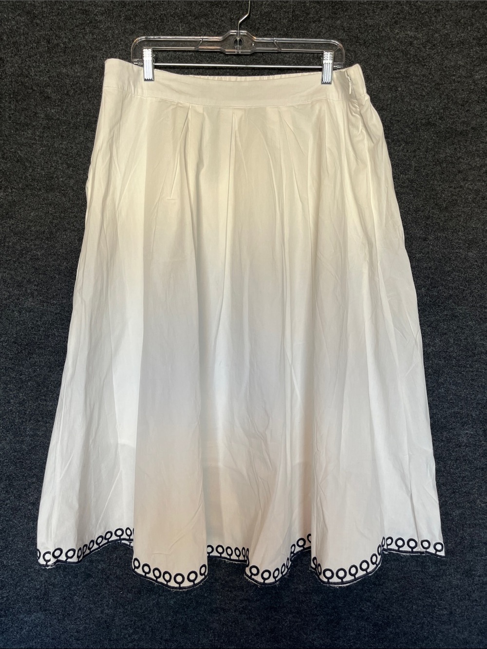 French Connection White A-Line Skirt with Black Embroidered Hem